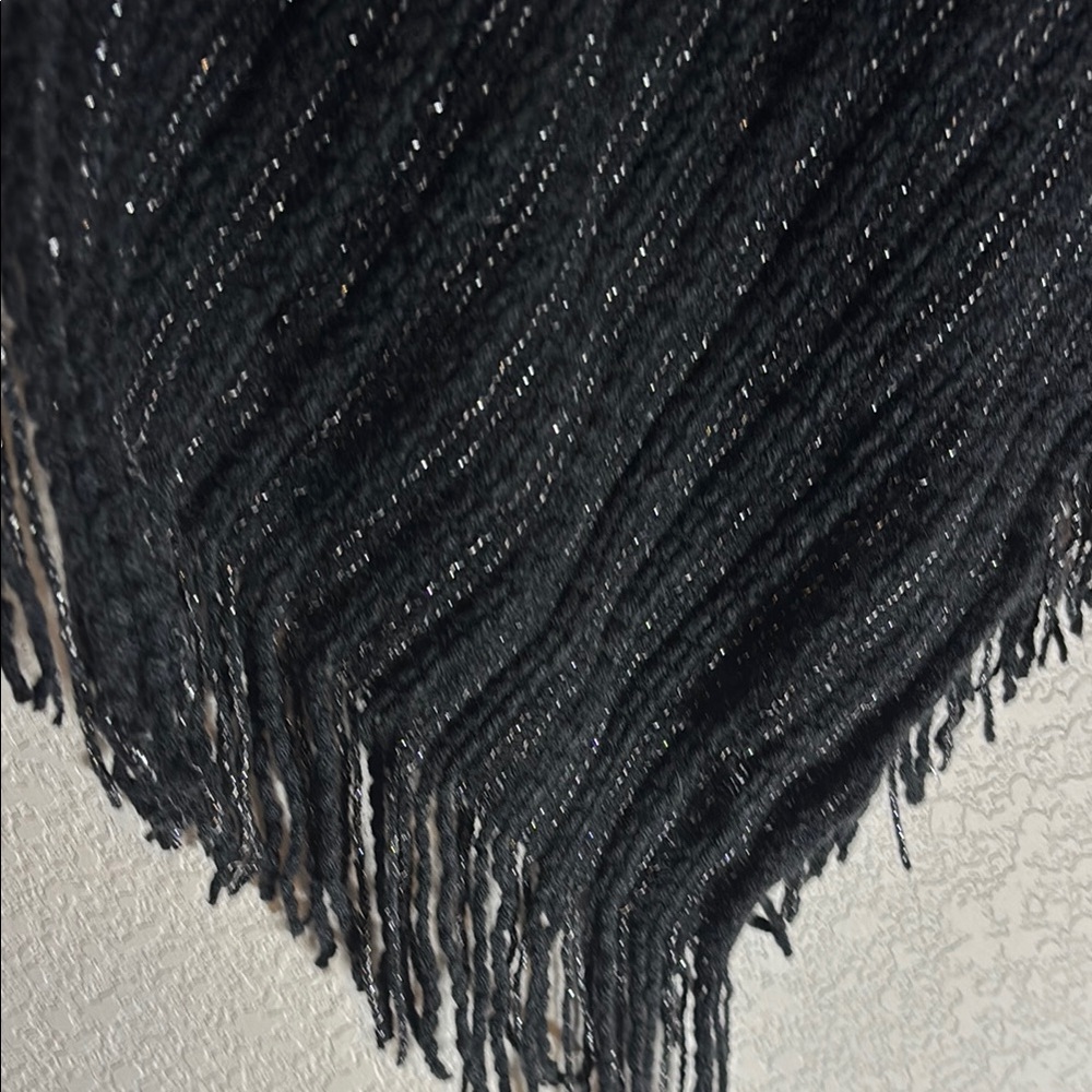 Boho Black Fringe Poncho with Sparkles - Picture 4 of 4